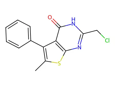 2-(chloromethyl)-6-methyl-5-phenyl-3H,4H-thieno(2,3-d)pyrimidin-4-one structure