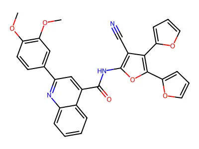 N-[3-cyano-4,5-bis(furan-2-yl)furan-2-yl]-2-(3,4-dimethoxyphenyl)quinoline-4-carboxamide structure
