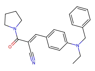 3-{4-[Benzyl(ethyl)amino]phenyl}-2-(pyrrolidine-1-carbonyl)prop-2-enenitrile structure