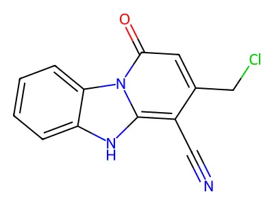 11-(Chloromethyl)-13-oxo-1,8-diazatricyclo[7.4.0.0,2,7]trideca-2,4,6,9,11-pentaene-10-carbonitrile structure