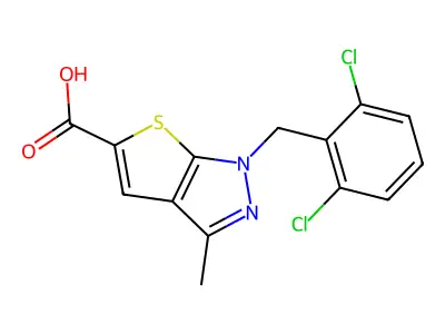 1-(2,6-Dichloro-benzyl)-3-methyl-1H-thieno[2,3-c]pyrazole-5-carboxylic acid structure