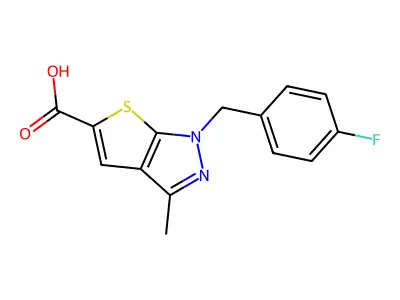 1-[(4-Fluorophenyl)methyl]-3-methyl-1H-thieno[2,3-c]pyrazole-5-carboxylic acid structure
