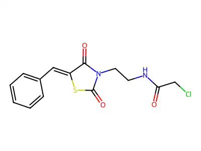 N-[2-[(5E)-5-benzylidene-2,4-dioxo-1,3-thiazolidin-3-yl]ethyl]-2-chloroacetamide structure