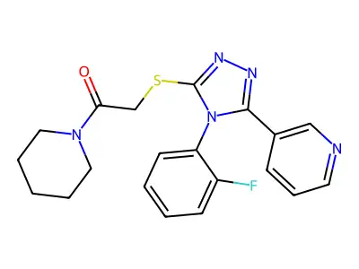 2-{[4-(2-fluorophenyl)-5-(pyridin-3-yl)-4H-1,2,4-triazol-3-yl]sulfanyl}-1-(piperidin-1-yl)ethan-1-one structure