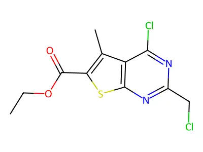 Ethyl 4-chloro-2-(chloromethyl)-5-methylthieno[2,3-d]pyrimidine-6-carboxylate structure