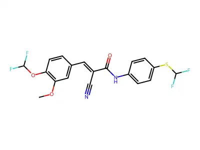 (E)-2-cyano-3-[4-(difluoromethoxy)-3-methoxyphenyl]-N-[4-(difluoromethylsulfanyl)phenyl]prop-2-enamide structure