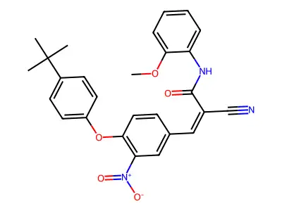 (Z)-3-[4-(4-Tert-butylphenoxy)-3-nitrophenyl]-2-cyano-N-(2-methoxyphenyl)prop-2-enamide structure