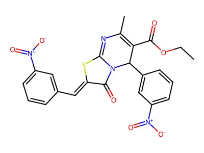 ETHYL (8Z)-4-METHYL-2-(3-NITROPHENYL)-8-[(3-NITROPHENYL)METHYLIDENE]-9-OXO-7-THIA-1,5-DIAZABICYCLO[4.3.0]NONA-3,5-DIENE-3-CARBOXYLATE structure