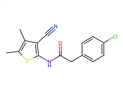 2-(4-chlorophenyl)-N-(3-cyano-4,5-dimethylthiophen-2-yl)acetamide structure