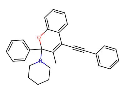 1-[3-Methyl-2-phenyl-4-(2-phenylethynyl)chromen-2-yl]piperidine structure