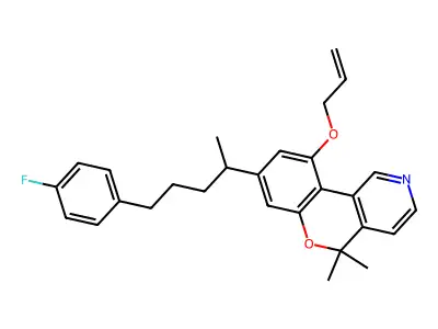 8-[5-(4-fluorophenyl)pentan-2-yl]-5,5-dimethyl-10-prop-2-enoxychromeno[4,3-c]pyridine structure