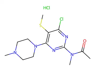 Acetamide, N-(4-chloro-6-(4-methyl-1-piperazinyl)-5-(methylthio)-2-pyrimidinyl)-N-methyl-, monohydrochloride structure