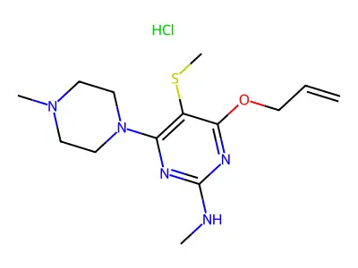 Pyrimidine, 6-(allyloxy)-2-(methylamino)-4-(4-methyl-1-piperazinyl)-5-(methylthio)-, monohydrochloride structure