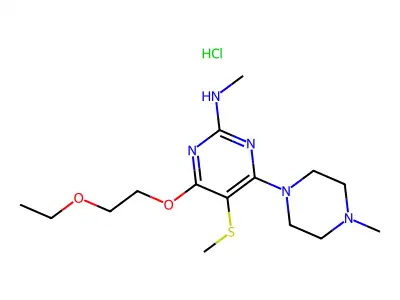 2-Pyrimidinamine, 4-(2-ethoxyethyl)-N-methyl-6-(4-methyl-1-piperazinyl)-5-(methylthio)-, monohydrochloride structure