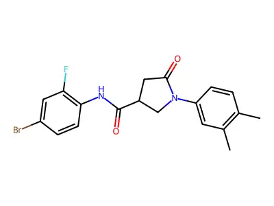 N-(4-bromo-2-fluorophenyl)-1-(3,4-dimethylphenyl)-5-oxopyrrolidine-3-carboxamide structure