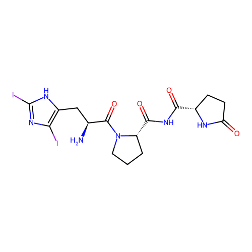 5-Oxoprolyl-2,4(5)-diiodohistidyl-prolinamide structure