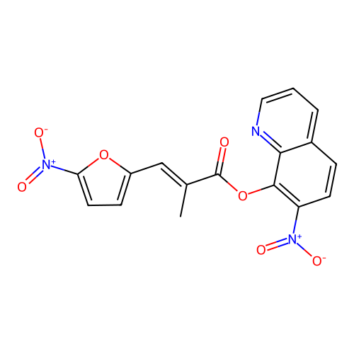 2-Propenoic acid, 2-methyl-3-(5-nitro-2-furanyl)-, 7-nitro-8-quinolinyl ester structure