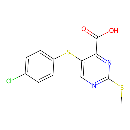4-Pyrimidinecarboxylic acid, 5-((4-chlorophenyl)thio)-2-(methylthio)- structure