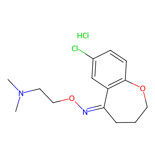 1-Benzoxepin-5(2H)-one, 3,4-dihydro-7-chloro-, O-(2-(dimethylamino)ethyl)oxime, monohydrochloride structure