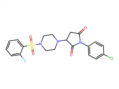 1-(4-chlorophenyl)-3-[4-(2-fluorophenyl)sulfonylpiperazin-1-yl]pyrrolidine-2,5-dione structure
