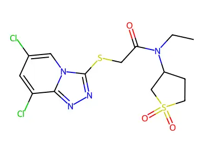 2-[(6,8-dichloro-[1,2,4]triazolo[4,3-a]pyridin-3-yl)sulfanyl]-N-(1,1-dioxothiolan-3-yl)-N-ethylacetamide structure