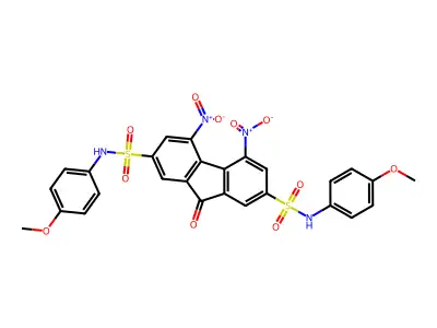 2-N,7-N-bis(4-methoxyphenyl)-4,5-dinitro-9-oxofluorene-2,7-disulfonamide structure