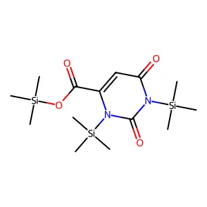 1,3-Bis(trimethylsilyl)-2,6-dioxo-1,2,3,6-tetrahydro-4-pyrimidinecarboxylic acid trimethylsilyl ester structure