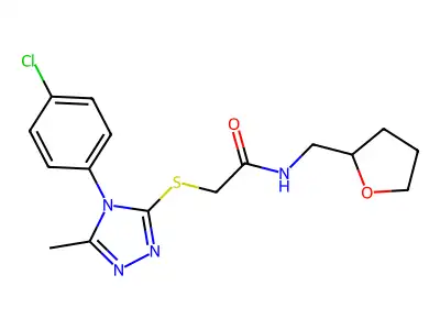 2-{[4-(4-chlorophenyl)-5-methyl-4H-1,2,4-triazol-3-yl]sulfanyl}-N-(tetrahydrofuran-2-ylmethyl)acetamide structure