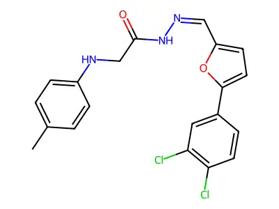 N-[(Z)-[5-(3,4-dichlorophenyl)furan-2-yl]methylideneamino]-2-(4-methylanilino)acetamide structure