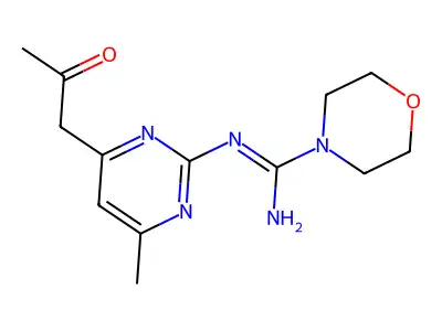 N'-[4-methyl-6-(2-oxopropyl)pyrimidin-2-yl]morpholine-4-carboximidamide structure