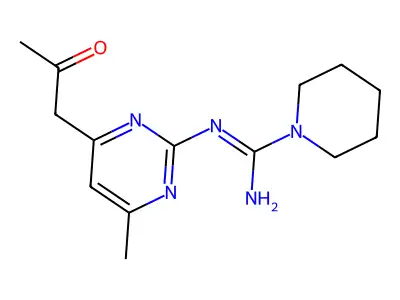 N'-[4-methyl-6-(2-oxopropyl)pyrimidin-2-yl]piperidine-1-carboximidamide structure