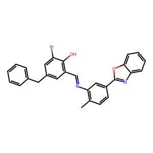 2-[[5-(1,3-Benzoxazol-2-yl)-2-methylphenyl]iminomethyl]-4-benzyl-6-bromophenol structure