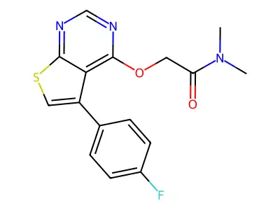 2-{[5-(4-fluorophenyl)thieno[2,3-d]pyrimidin-4-yl]oxy}-N,N-dimethylacetamide structure
