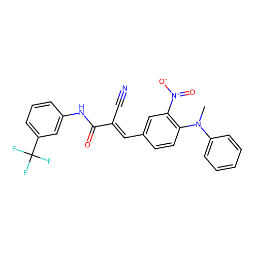 (E)-2-cyano-3-[4-(N-methylanilino)-3-nitrophenyl]-N-[3-(trifluoromethyl)phenyl]prop-2-enamide structure