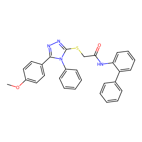 2-[[5-(4-methoxyphenyl)-4-phenyl-1,2,4-triazol-3-yl]sulfanyl]-N-(2-phenylphenyl)acetamide structure