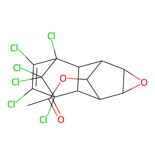2,7:3,6-Dimethanonaphth[2,3-b]oxiren-8-ol, 3,4,5,6,9,9-hexachloro-1a,2,2a,3,6,6a,7,7a-octahydro-, acetate, stereoisomer structure