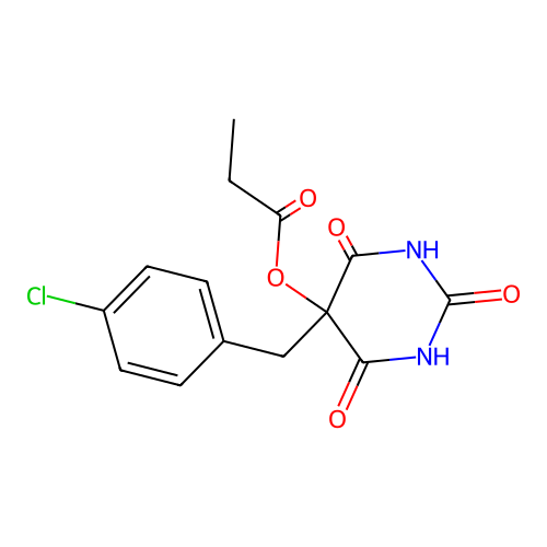 2,4,6(1H,3H,5H)-Pyrimidinetrione, 5-((4-chlorophenyl)methyl)-5-(1-oxopropoxy)- structure