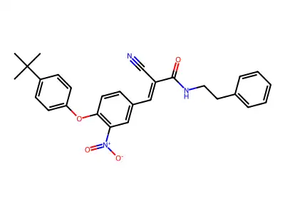 (E)-3-[4-(4-tert-butylphenoxy)-3-nitrophenyl]-2-cyano-N-phenethylprop-2-enamide structure