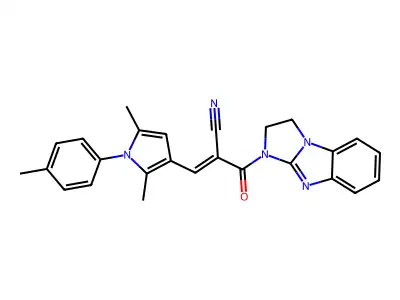 (E)-2-(1,2-dihydroimidazo[1,2-a]benzimidazole-3-carbonyl)-3-[2,5-dimethyl-1-(4-methylphenyl)pyrrol-3-yl]prop-2-enenitrile structure