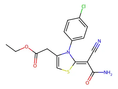 ethyl 2-[(2Z)-2-(2-amino-1-cyano-2-oxoethylidene)-3-(4-chlorophenyl)-1,3-thiazol-4-yl]acetate structure