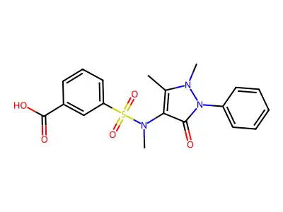3-[(1,5-dimethyl-3-oxo-2-phenyl-2,3-dihydro-1H-pyrazol-4-yl)(methyl)sulfamoyl]benzoic acid structure