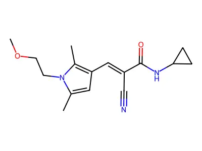 2-cyano-N-cyclopropyl-3-[1-(2-methoxyethyl)-2,5-dimethyl-1H-pyrrol-3-yl]prop-2-enamide structure