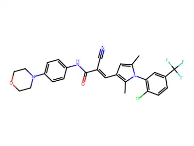 (E)-3-[1-[2-chloro-5-(trifluoromethyl)phenyl]-2,5-dimethylpyrrol-3-yl]-2-cyano-N-(4-morpholin-4-ylphenyl)prop-2-enamide structure