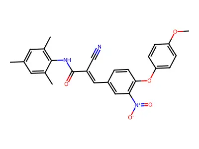 2-cyano-3-[4-(4-methoxyphenoxy)-3-nitro-phenyl]-N-(2,4,6-trimethylphenyl)prop-2-enamide structure