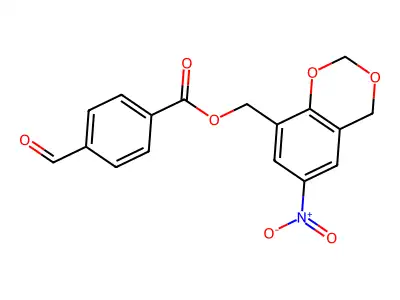 (6-nitro-4H-1,3-benzodioxin-8-yl)methyl 4-formylbenzoate structure