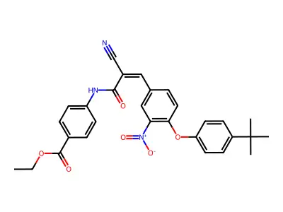 ethyl 4-{3-[4-(4-tert-butylphenoxy)-3-nitrophenyl]-2-cyanoprop-2-enamido}benzoate structure