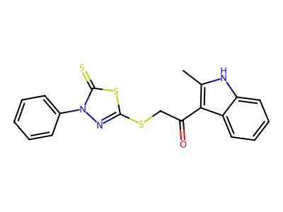 1-(2-methyl-1H-indol-3-yl)-2-((4-phenyl-5-thioxo-4,5-dihydro-1,3,4-thiadiazol-2-yl)sulfanyl)ethanone structure