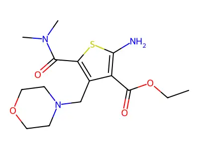 ethyl 2-amino-5-(dimethylcarbamoyl)-4-(morpholin-4-ylmethyl)thiophene-3-carboxylate structure