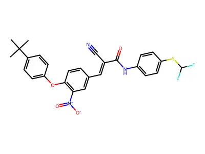 (E)-3-[4-(4-tert-butylphenoxy)-3-nitrophenyl]-2-cyano-N-[4-(difluoromethylsulfanyl)phenyl]prop-2-enamide structure
