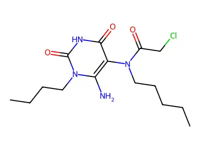N-(6-amino-1-butyl-2,4-dioxo-1,2,3,4-tetrahydropyrimidin-5-yl)-2-chloro-N-pentylacetamide structure